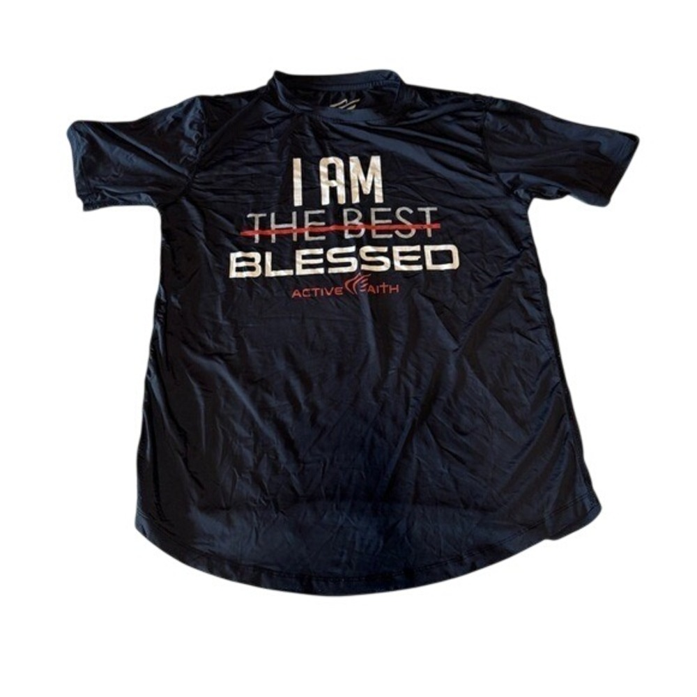 Active Faith Sports Womens Black Blessed Graphic Performance T-Shirt Size‎ M